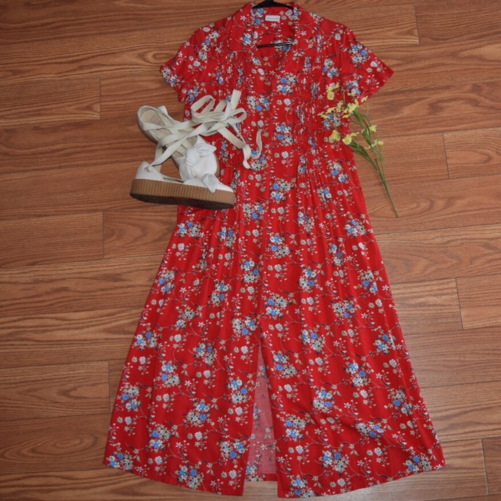 Vintage Red Floral Maxi Dress - Picture 2 of 8